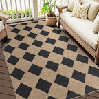 Checkered Easy Jute Rug 3x5 Outdoor Entryway Rug Washable Area Rugs for Living Room Bedroom Non Slip Neutral Farmhouse Indoor Outdoor Carpet for Backyard Patio Office