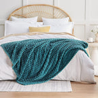 EXQ Home Fleece Blanket Twin Size for Couch or Bed - 3D Imitation Turtle Shell Jacquard Decorative Blankets - Cozy Soft Fuzzy Flannel Blanket Suitable for All Seasons(60"×80",Teal)