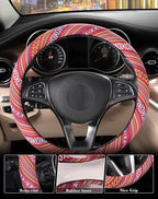 SEG Direct Boho Steering Wheel Cover with Baja Blanket Cloth, Ethnic Style Auto Wheel Cover Made of Coarse Flax, Fits 14 1/2-15 1/4 inches Car Wheel