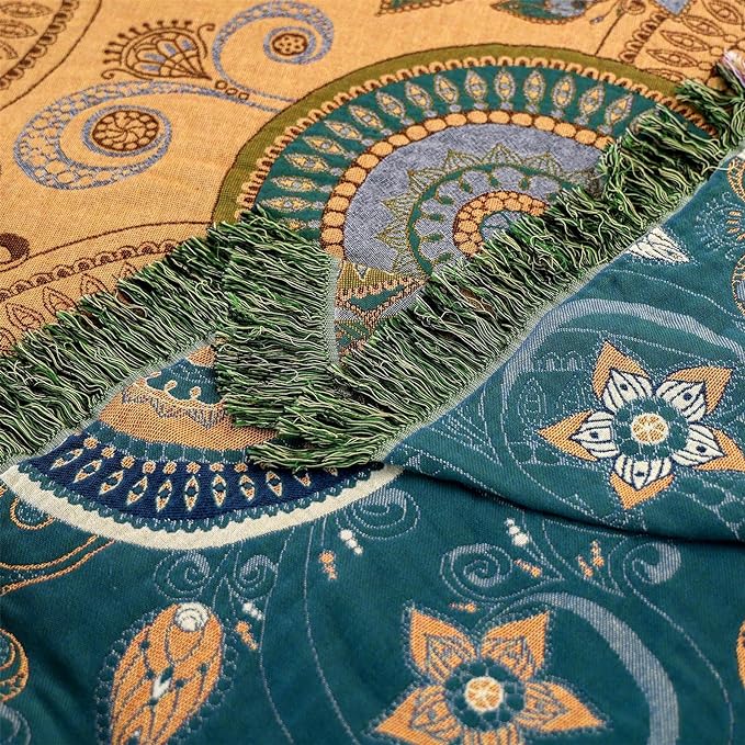 Boho Throw Blanket for Bed 100% Cotton Ultra Soft Rustic Quilt Farmhouse Decor Spring Bed Fall Blanket Large,All Season Rustic Throw for Sofa Couch Chair (Boho-Floral-O, 60"×80")