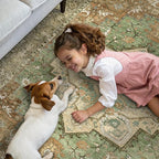 GENIMO 2'6"x6 Runner Rugs for Hallway, Machine Washable Non Slip Vintage Rugs, Low Pile Lightweight Soft Print Rug for enrtyway, Corridor, Home, Office, Kitchen, Muted Green Brown