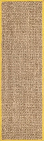 SAFAVIEH Natural Fiber Collection Runner Rug - 2'6" x 10', Natural & Gold, Seagrass, Basketweave Pattern with Border (NF114X)
