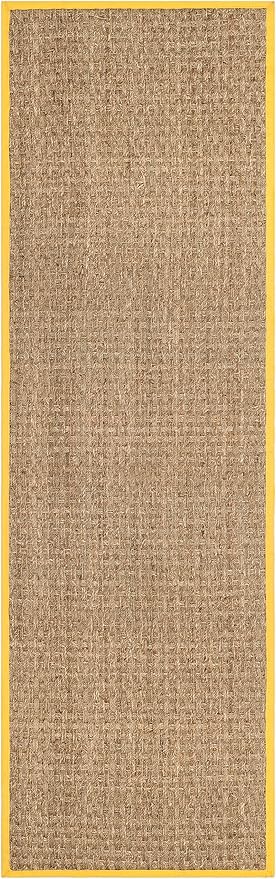 SAFAVIEH Natural Fiber Collection Runner Rug - 2'6" x 10', Natural & Gold, Seagrass, Basketweave Pattern with Border (NF114X)