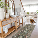 Hallway 2x5 Washable Runner Rug: Oriental Floral Stain Resistant Rug for Entryway Kitchen Farmhouse Soft Carpet for Bathroom Bedroom Thin Laudry Living Room Floor Mat with Non Slip Backing(2x5,Green)