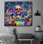 Skull Mushroom Tapestry Magical Forest Tapestries Butterfly Wall Tapestry Magic Neon River Wall Hanging Galaxy Planet Tapestries for Home Decor Aesthetic Bedroom Living Room Dorm Decor (59"x51")