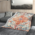 Orange Blue Boho Blanket Soft Flannel Lightweight Rust Teal Bohemian Throw Blanket Cozy Warm Vintage Aztec Carpet Blankets All Seasons Living Room Decor for Couch Chair Bed Sofa Office 60x80 inch