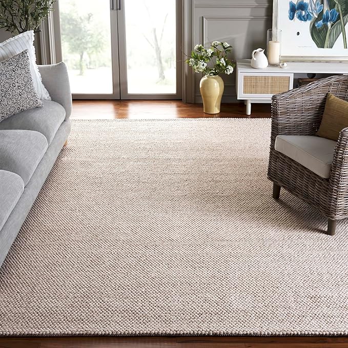 SAFAVIEH Area Rug 9x12 - Natura Collection - Large - Beige & Ivory, Handmade Wool Blend, Textured Design, Ideal for Living Room, Bedroom, Dining Space (NAT425B)