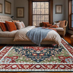 YJ.GWL Area Rugs for Living Room 5x7 Machine Washable Rugs, Non Slip Floral Vintage Rug Indoor Carpet, Stain Resistant Large Rug for Bedroom Dining Room, Red Green
