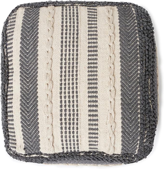 REDEARTH · UNSTUFFED Pouf Ottoman Cover Textured Cube Bean Bag Poof Pouffe Footrest for Living Room, Bedroom, Patio, Gym; 100% Cotton (18"X18"X18", Precis Descant Gray)