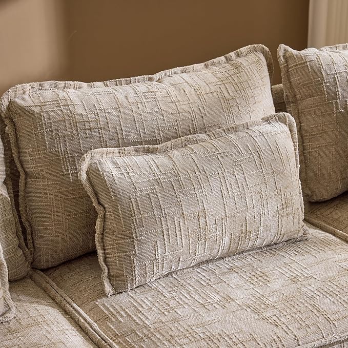 VINGLI 111" Convertible Modular Sectional Sofa,Comfortable L Shaped Reversible Couch with Ottoman, Removable 3 Seater Boneless Modern Couch, Durable Chenille Cloud Sofa for Living Room,Khaki
