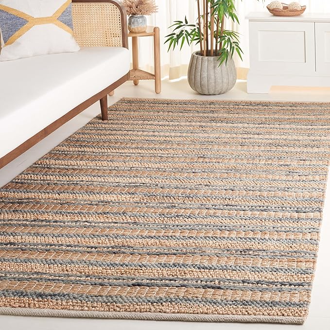 SAFAVIEH Natura Collection Area Rug - 5' x 8', Natural & Grey, Rustic Farmhouse Design, Handmade Wool & Jute, Ideal for The Living Room, Bedroom, Dining Room (NAT501F-5)