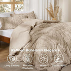 Bedsure Tufted Boho Comforter Set Twin Size - Khaki Boho Bed Set, GentleSoft™ 2 Pieces Farmhouse Shabby Chic Embroidery Bedding, Gifts for Woman, Soft Jacquard Twin Comforter for All Seasons