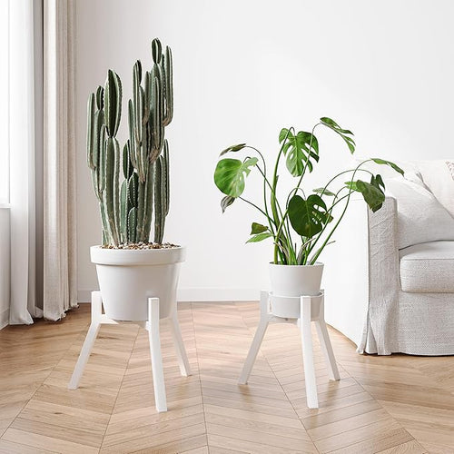 Adjustable Plant Stands Set of 2, Metal Small Plant Holder, Heavy Duty Stable Flower Holder Stand Rack for Various Pot Sizes Indoor Outdoor Corner Living Room Balcony Office White PS-007WH-2
