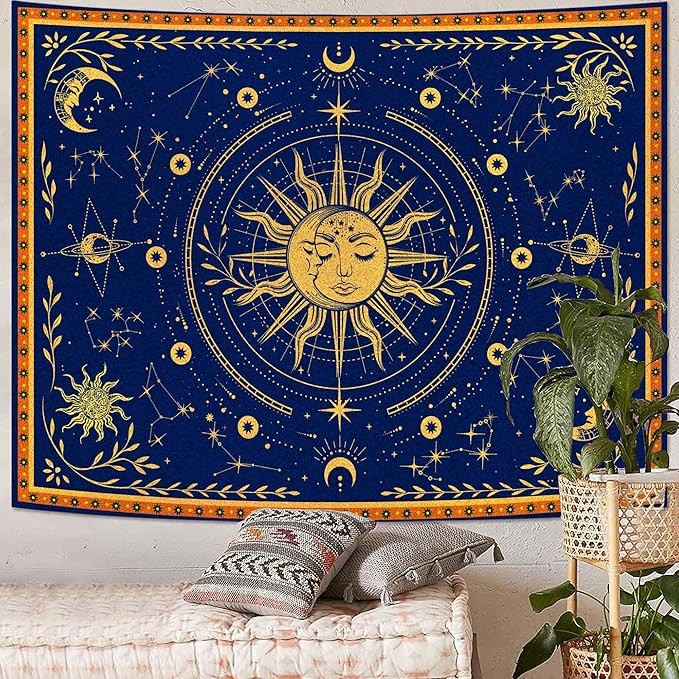 Spenlife Sun and Moon Celestial Tapestry Cosmic Tapestry for Bedroom Astral Tapestries Wall Hanging Bedroom Living Room Wall Art and Home Decor 70x90