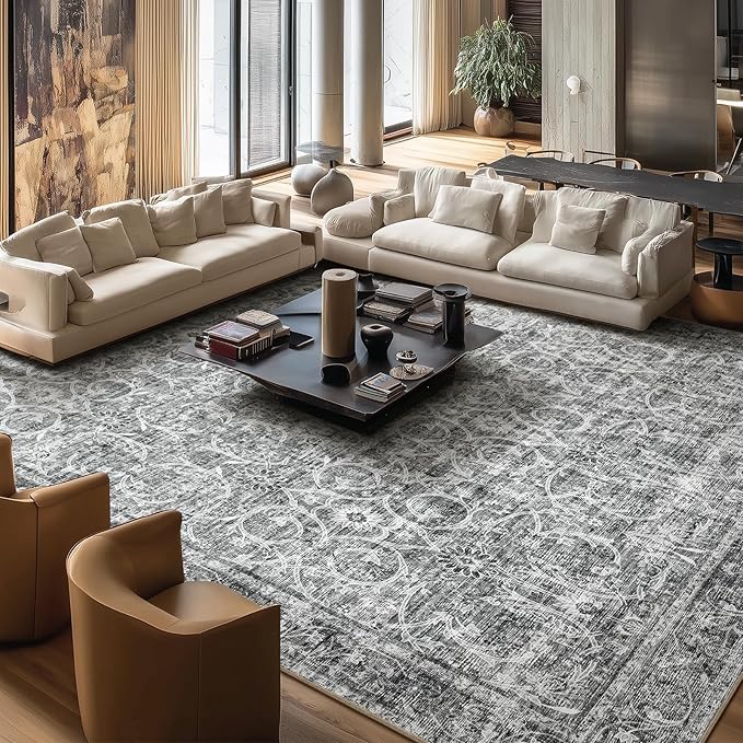 Washable Rugs for Living Room: 10x14 Area Rugs for Bedroom Ultral Soft Non-Slip Stain Resistant Vintage Boho Large Carpet for High-Traffic Dining Room - Farmhouse Decor