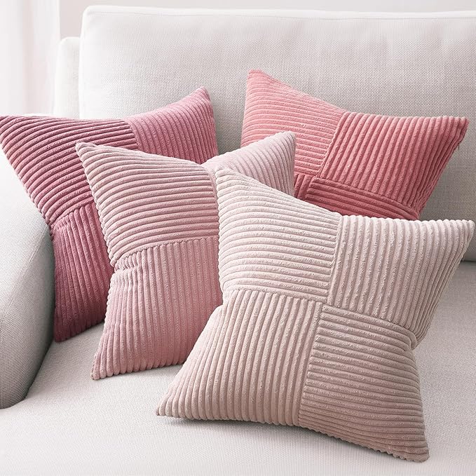 Topfinel BlushPink Throw Pillow Covers 24x24 Set of 4,Baby Pink Boho Soft Corduroy Home Decor Cushion Cases for Couch,Living Room,Bedroom,Sofa,Balcony and Outdoor (60 * 60 cm)