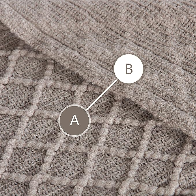 NTBAY Acrylic Knitted Throw Blanket, Lightweight and Soft Cozy Decorative Woven Blanket with Tassels for Travel, Couch, Bed, Sofa, 51x67 Inches, Taupe Checkered