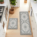 Boho Kitchen Mats for Floor 2 Piece Set Anti Fatigue Cushioned PVC Kitchen Rugs Non Slip Waterproof Farmhouse Mats 2/5 Inch Comfort Standing Mat for Sink, Laundry, 17.3"x59"+17.3"x28", Beige Grey