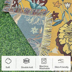 Snycler Boho Throw Blanket for Bed 50 * 60inch Woven Blanket Cotton Polyester Farmhouse Decor for Indoor Outdoor Sofa Bedroom Garden，All Season(Yellow)