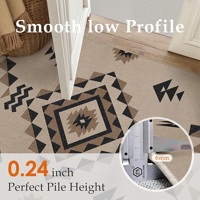 8x10 Easy Jute Outdoor Patio Rug Washable Brown Boho Floral Area Rug for Living Room Lightweight Non Slip No Sheding Carpet Balcony Farmhouse Bedroom Backyard Dining Room Deck