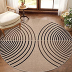 Tangsoo Modern Rainbow Round Rug 4ft Easy Jute Washable Rugs Ultra Thin Dark Brown Indoor Outdoor Rug Circle Farmhouse Mat Non Slip Round Carpet for Bedroom Kitchen Entryway Patio