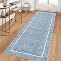 GarveeHome Scalloped Washable Runner Rug 2x6 Non Slip Kitchen Rugs Modern Blue Indoor Entryway Rug Farmhouse Soft Bath Mat Stain Resistant Carpet for Bedroom Hallway Laundry 2 ft x6 ft Blue