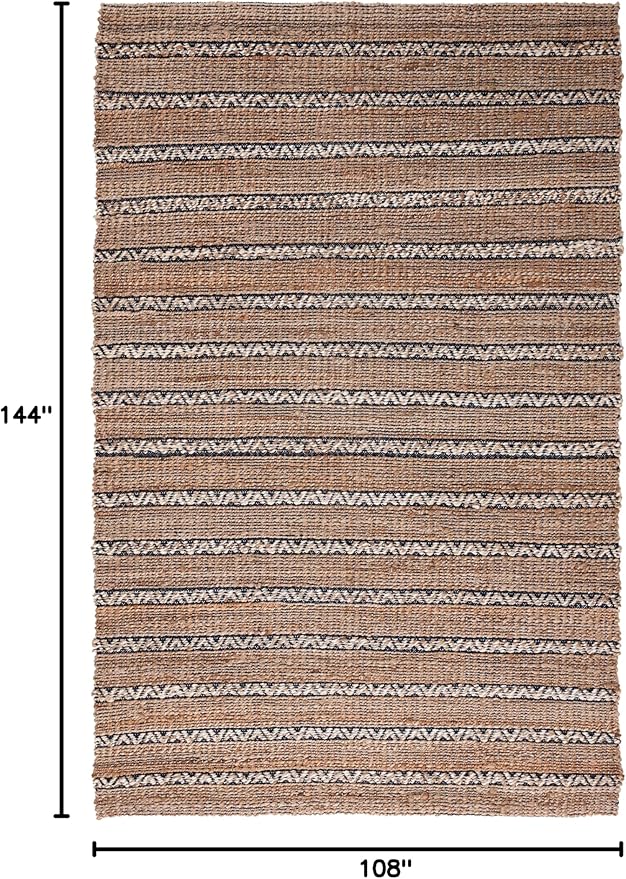 SAFAVIEH Natural Fiber Collection Area Rug - 9' x 12', Navy & Natural, Handmade Flat Weave Stripe Jute & Cotton Jute, Ideal for High Traffic Areas in Living Room, Bedroom (NFB655N)
