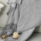 Chenille Throw Blanket for Couch with Tassels,55"X75" Soft Lightweight Knitted Boho Decorative Blankets for Bed and Sofa,Light Grey