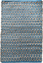 Jute Cotton Diamond Woven Rag Rug 2x3 Feet - Teal Natural, Reversible Small Soft Floor Décor Area Rugs Ideal for Entryway, Kitchen, Laundry Room | Boho Farmhouse Accent Sturdy Door Mat for Bedroom