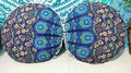 CRAFT KALA Mandala Floor Pillow Cushion Cover Seating Throw Cover Hippie Decorative Bohemian Ottoman Poufs Pom Pom Pillow Cases Boho Indian Cotton Living Room Home Décor 24" Round Set Of 2 Blue Mirchi