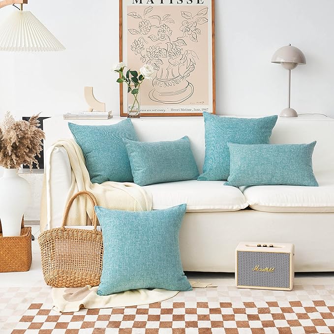 Home Brilliant Teal Decorative Pillow Covers Textured Burlap Linen Pillow Case Soft Euro Sham Covers for Sofa Couch Bed Living Room, 24x24 inch, 60cm, Teal