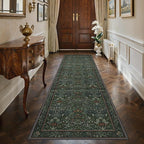 GENIMO Washable Floral Runner Rug 2x10, Non-Slip Long Hallway Carpet for Entryway, Kitchen, Indoor Floor Use, Vintage Boho Soft Thin Rug Décor, Dark Green
