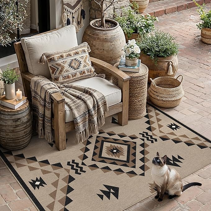 3x5 Easy Jute Outdoor Patio Rug Washable Brown Boho Entrance Area Rug for Living Room Lightweight Non Slip No Sheding Doormat Entryway Farmhouse Bedroom Backyard Kitchen Deck