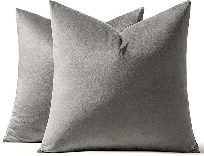 MIULEE 24x24 Inch Euro Sham Velvet Pillow Covers, Set of 2 Large Square Decorative Pillows -Grey Super Soft for King Bed, Sofa, Couch, Accent Chairs with Hidden Zipper