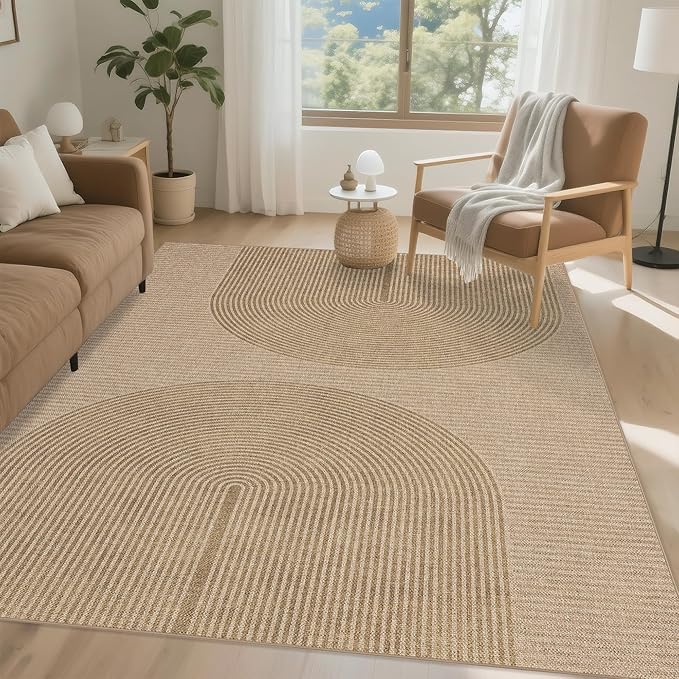 Easy Jute Rug 8x10: Indoor Outdoor Natural Boho Area Rugs for Living Room Patio Washable - Farmhouse Neutral Contemporary Large Carpet for Bedroom Dining Room Backyard Office Non Slip