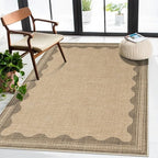 Easy Jute Rug 3x5 Outdoor Rug Scalloped Washable Rugs for Entryway Non Slip Neutral Farmhouse Indoor Outdoor Carpet for Backyard Patio Office