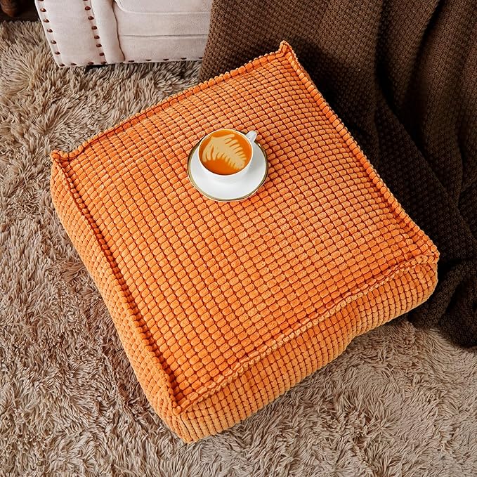 SUTAVIA Pouf Ottoman Cover Unstuffed Pouf Seat Decorative Soft Storage Bean Bag 20x20x8 Inches Square Floor Footrest for Living Room Bedroom (Burnt Orange, Square)