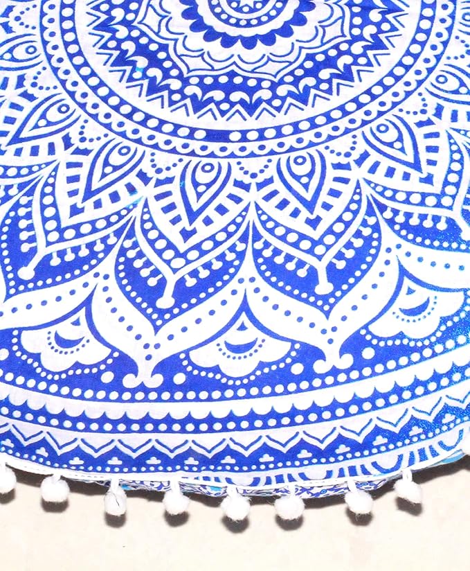 Large Round seat Floor Cushion Chair Ottoman Cover Pouf Pillow Meditation Floor Cushions for Adults Seating pouffe Ottoman Throw Covers Craft Room Furniture for Sitting Cover 22 Inches (Blue)