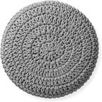 Casafield Pouf Ottoman Footstool, 13" Round x 11" High, Hand-Knitted Cotton Footrest, Non-Skid Wood Legs, Boho Foot Stool for Living Room, Bedroom (Light Gray)