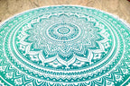 Round Beach Tapestry Turquoise Mandala Throw/Boho Hippie Beach Blanket Roundie/Indian Cotton Bohemian Large Round Table Cloth-Home Decor/Yoga Mat Meditation Picnic Rug (42", Green and White)