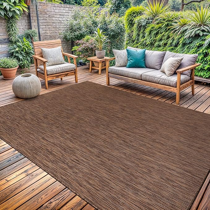 Washable Indoor Outdoor Rug 10x14 Weather Resistant Area Rugs Modern Solid for Porch Deck Balcony Backyard Patio Outside Carpet (10 X 14 Gold Brown)