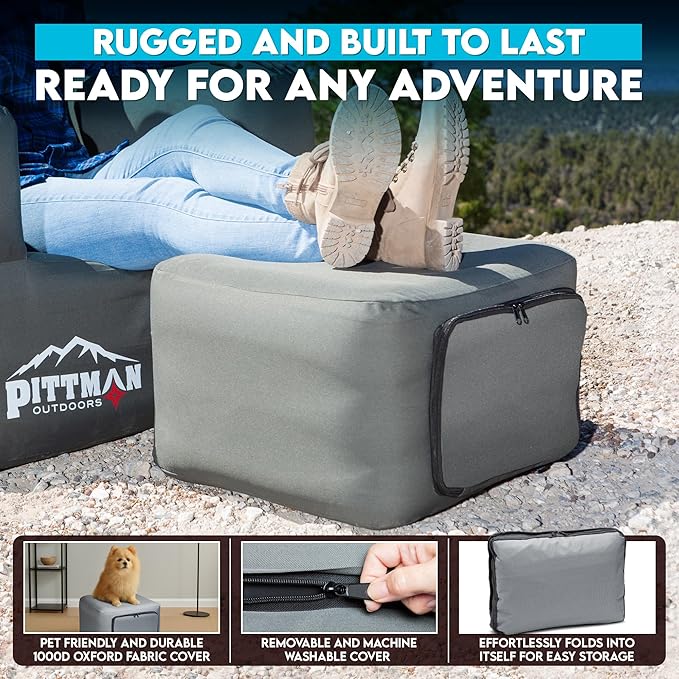Pittman Inflatable Ottoman Foot Rest for Camping - Outdoor Pouf Ottoman is Waterproof for Camping & Patio - Removable Cover for Easy Cleaning - Inflatable Foot Stool Matches Our Popular Furniture Set