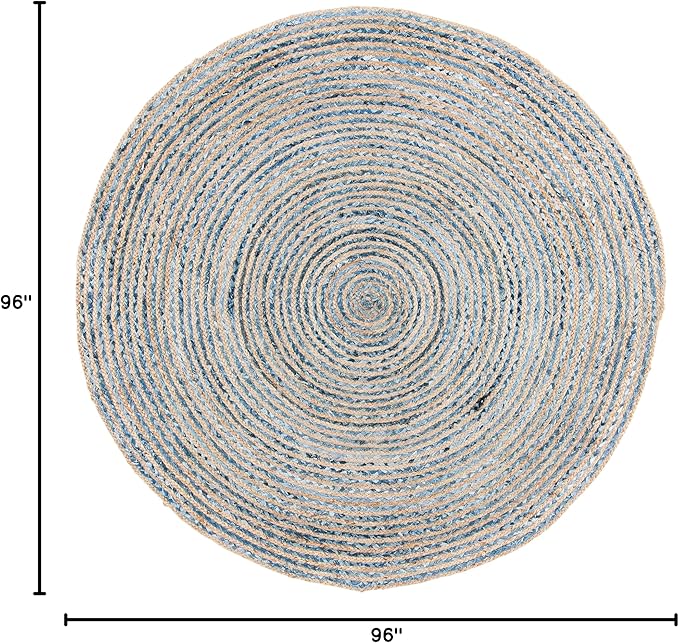 SAFAVIEH Cape Cod Collection 8' Round Natural/Blue CAP250A Handmade Flatweave Jute Entryway Foyer Living Room Bedroom Kitchen Area Rug