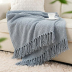 BATTILO HOME Bluish Grey Chenille Throw Blanket for Couch, Knit Throw Blanket,Super Soft Warm Home Decor Throw Blanket with Tassels for Bed,Sofa and Living Room,60" x 80"