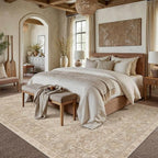 Brown 5x7 Area Rug Washable Vintage Living Room Carpet Bedroom Indoor Non Slip Soft Low Pile Thin Stain Resistant Distressed Accent Throw Rug for Dining Office Nursery