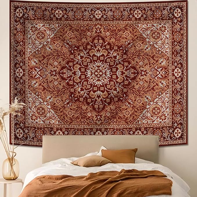 Apdidl Boho Mandala Hippie Wall Tapestry for Bedroom Aesthetic, Indian Bohemian Floral Tapestries Blanket Art Decor, Vintage Orange Fabric Vertical Wall Hanging for Living Room Dorm 36" X 48"