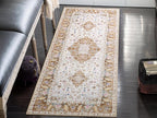 Amearea Vintage Design Runner Rugs for Living Room, 2x6 Machine Washable Floral Collection Traditional Bedroom Rug, Low Pile Cute Kids Room Print Carpet, No Slip Office Kitchen Home Decor, Gold Yellow