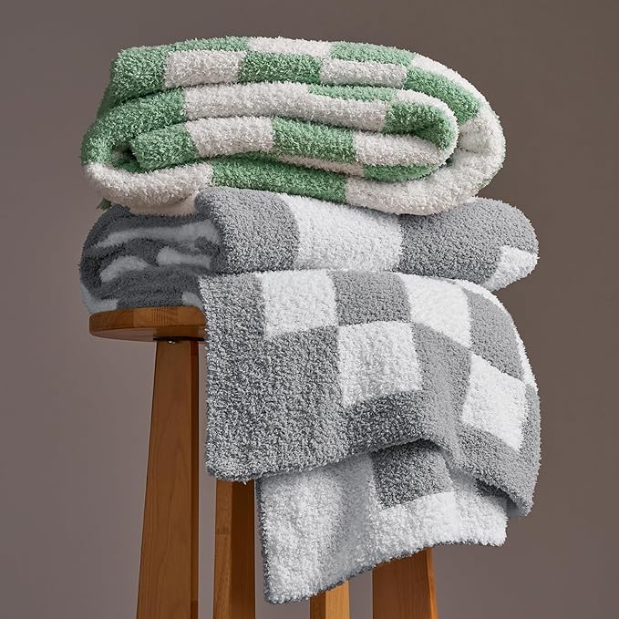 Joiedomi Twin Blanket for Couch Bed, Light Grey Checkered Knitted Blankets Gifts for Women Mom Girls, Cozy Cute Throw Home Room Decor Aesthetic Women Mothers Birthday Gifts 60x80 Inches