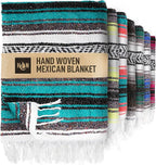 Authentic Extra Large Mexican Blanket - 70"x50" Handwoven Yoga, Serape, Artisanal Falsa, Beach, Camping, Picnic, Outdoor Blanket (Emerald)