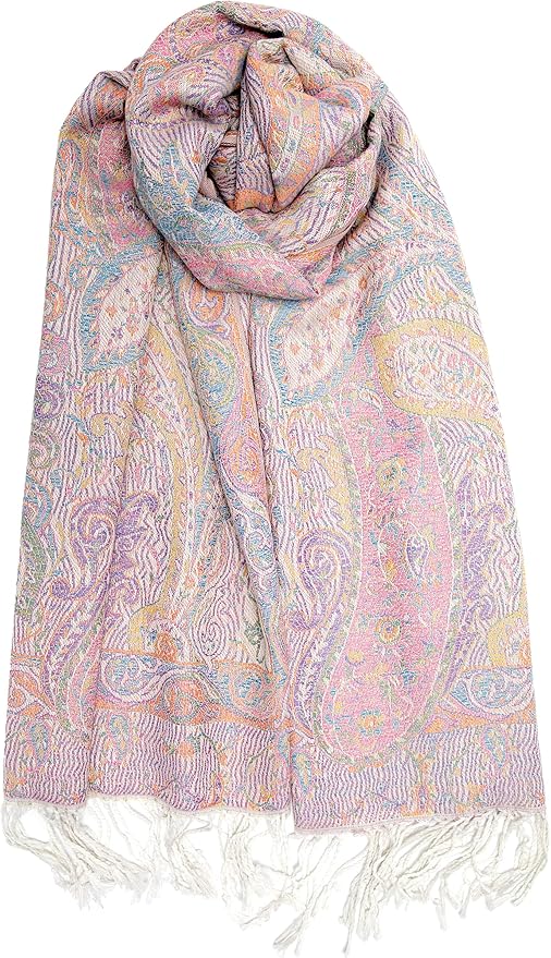 Achillea Reversible Paisley Pashmina Rave Scarf – Exotic Indian Shawls and Wraps for Evening Dresses, Festivals, All Seasons